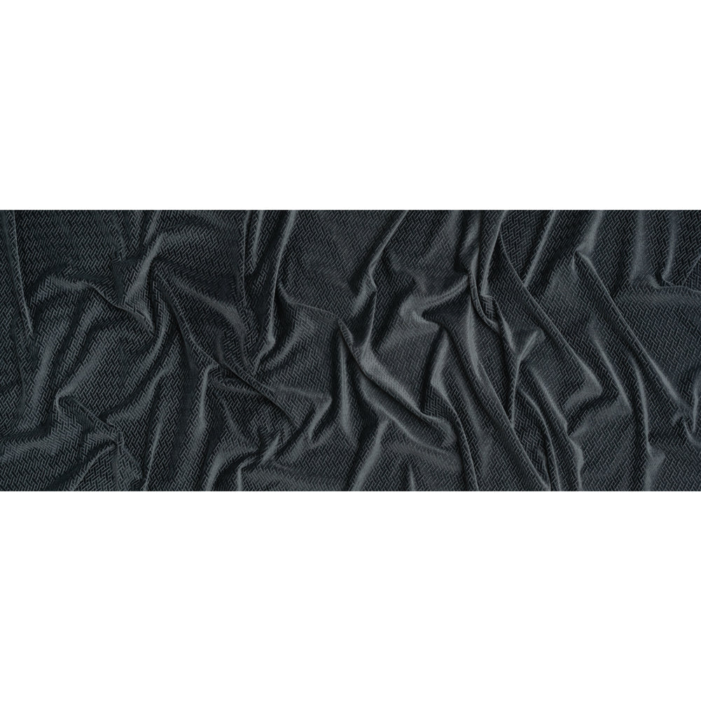 Embossed Polyester Velvet - Gray Woven Lattice - Deadstock Full