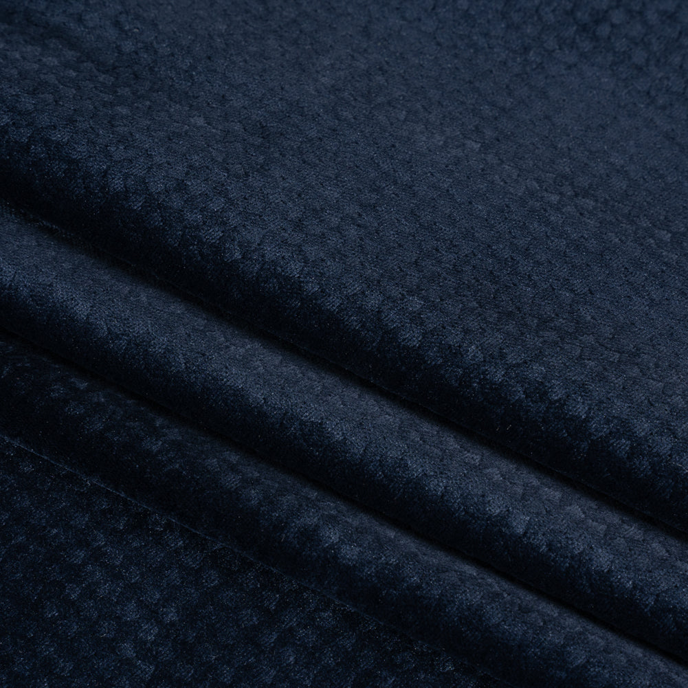 Embossed Polyester Velvet - Navy Little Squares - Deadstock Folded