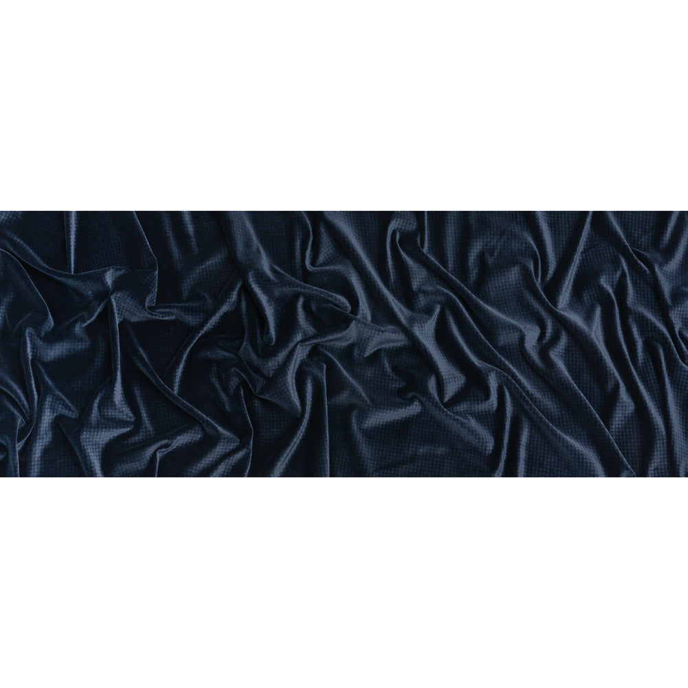 Embossed Polyester Velvet - Navy Little Squares - Deadstock Full
