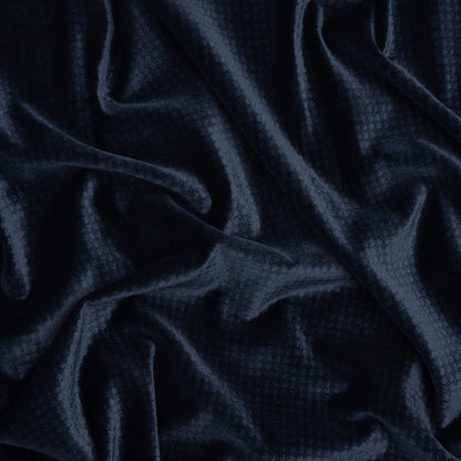 Embossed Polyester Velvet - Navy Little Squares - Deadstock