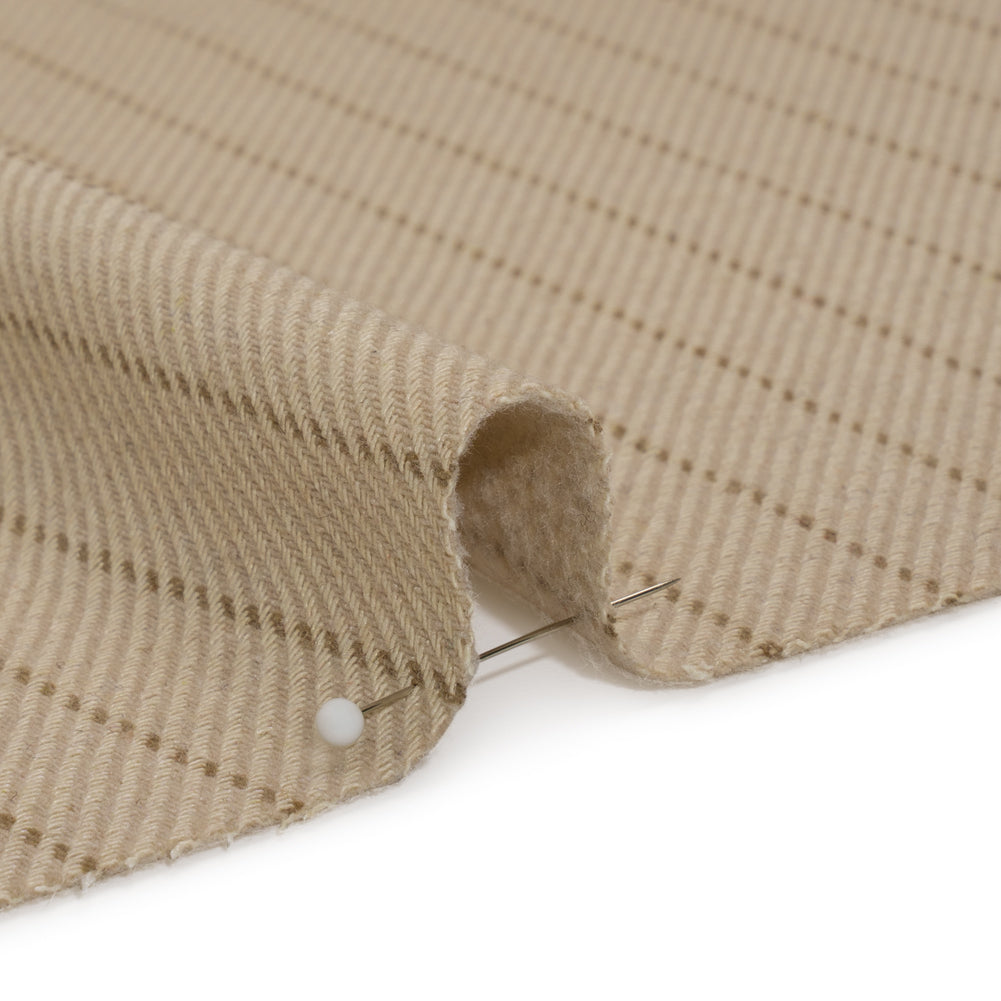Brushed Wool Blend Twill - Beige and Brown Chalk Stripes - Deadstock Detail