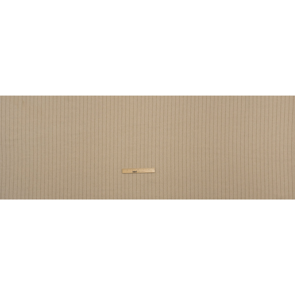 Brushed Wool Blend Twill - Beige and Brown Chalk Stripes - Deadstock Full