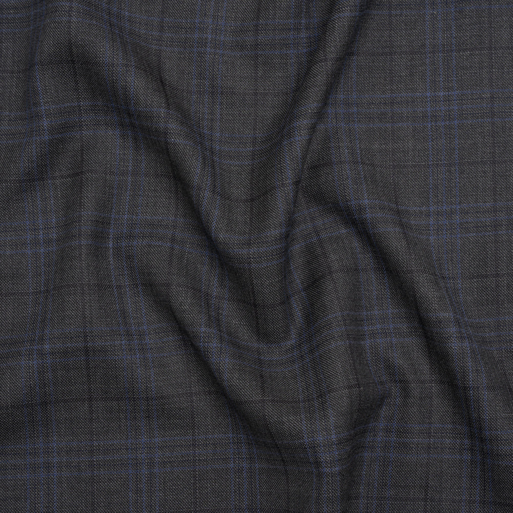 Wool and Silk Suiting - Gray and Blue Plaid - Deadstock