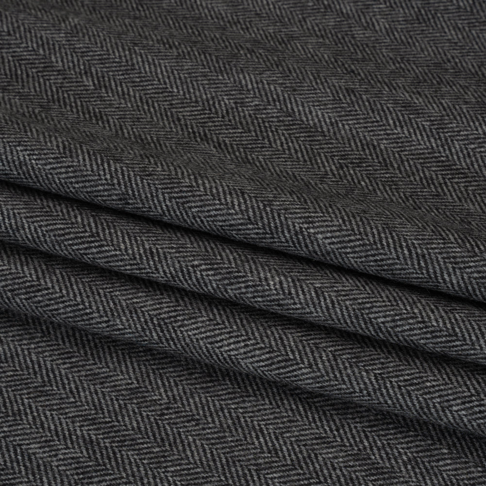 Wool Blend Twill Coating - Black and WHite Herringbone - Deadstock Folded