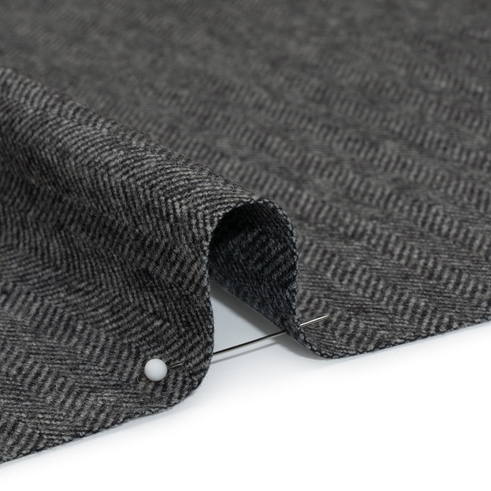 Wool Blend Twill Coating - Black and WHite Herringbone - Deadstock Detail