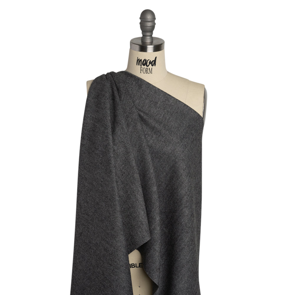 Wool Blend Twill Coating - Black and WHite Herringbone - Deadstock Drape