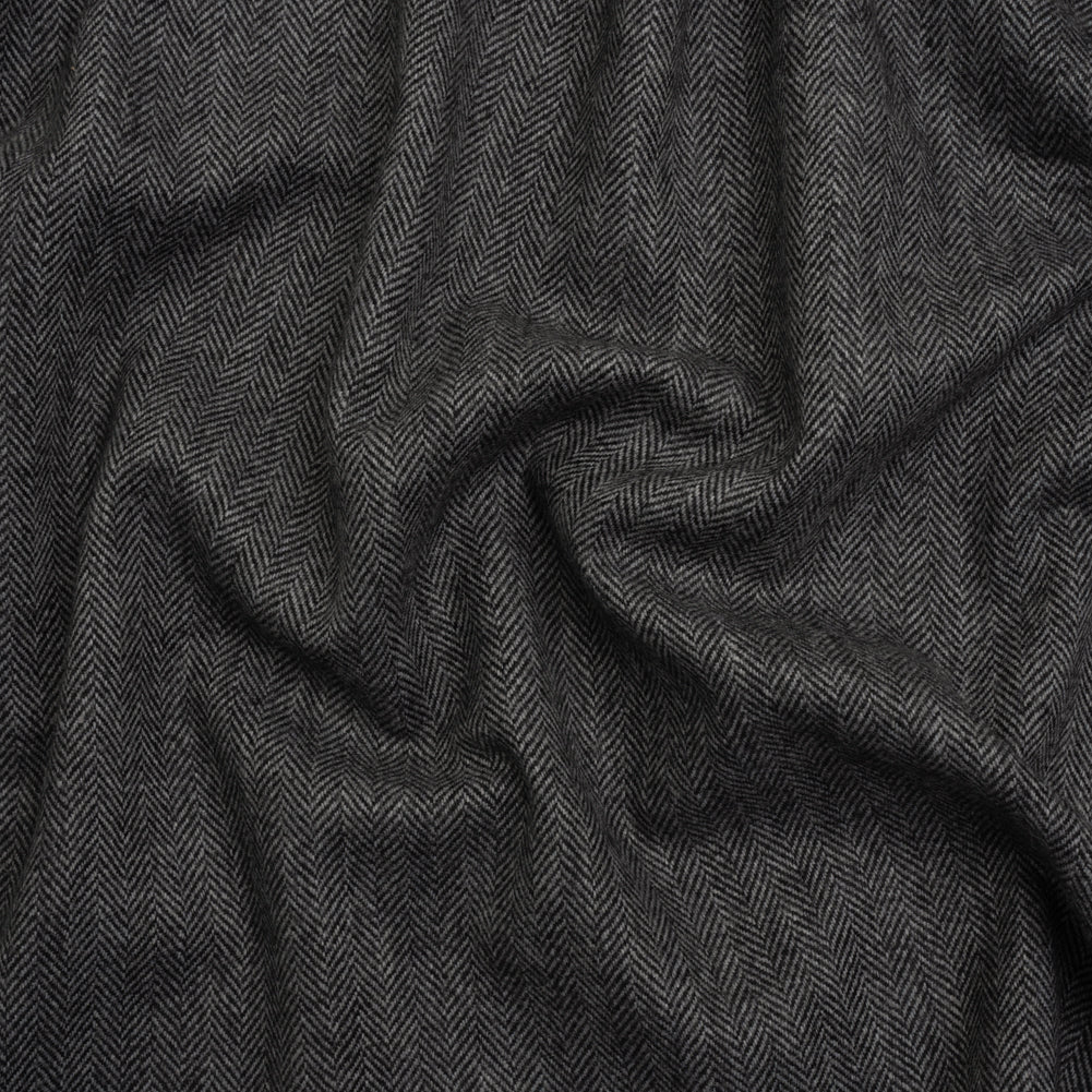 Wool Blend Twill Coating - Black and WHite Herringbone - Deadstock