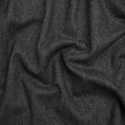 Wool Blend Twill Coating - Black and WHite Herringbone - Deadstock