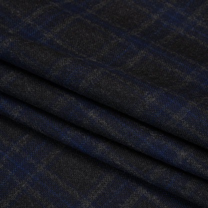 Wool Blend Woven - Charcoal and Blue Plaid - Deadstock Folded