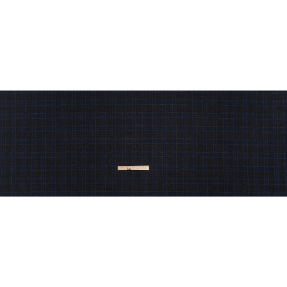 Wool Blend Woven - Charcoal and Blue Plaid - Deadstock Full