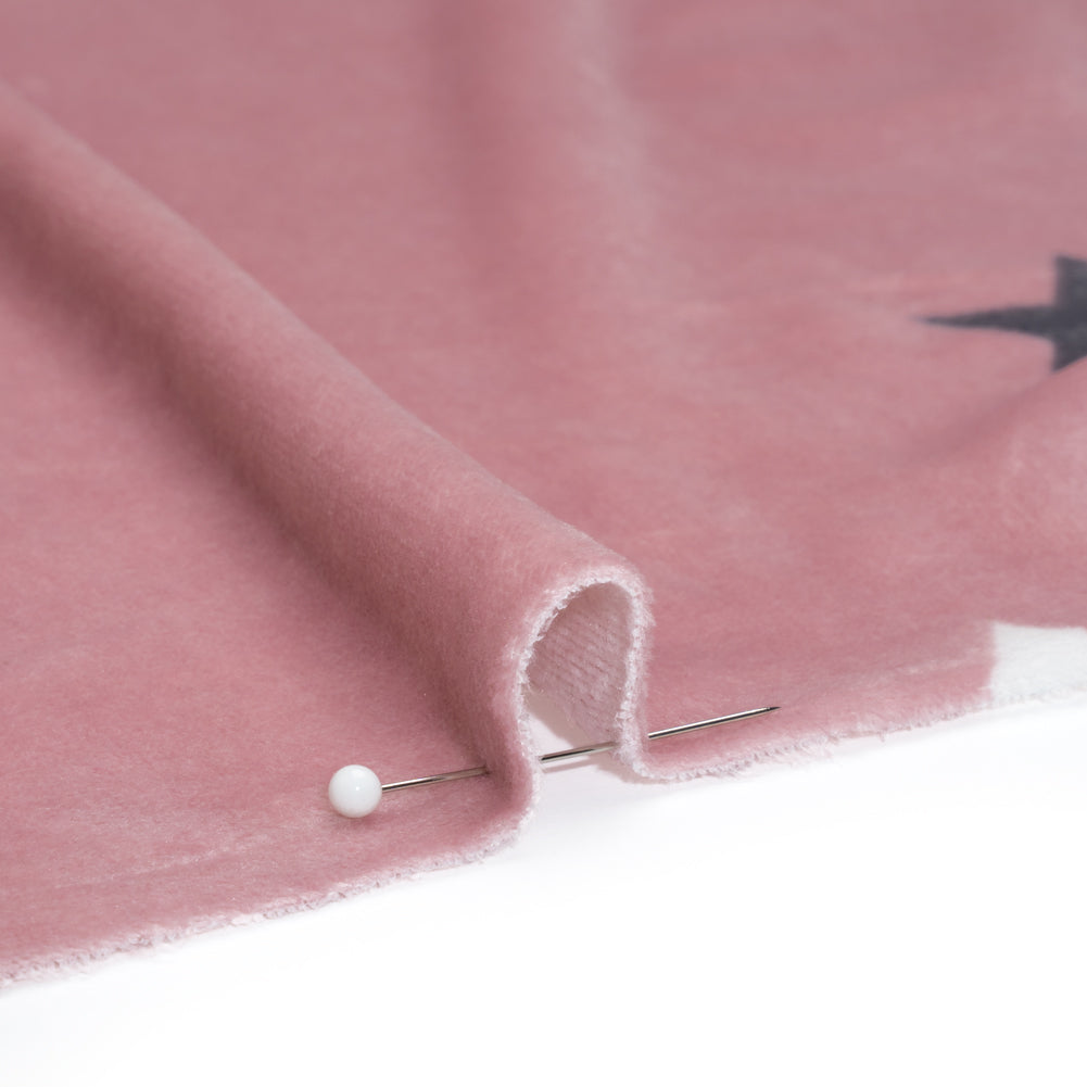 Stretch Polyester Minky Fleece - Dusty Pink, White and Gray Stars - Deadstock - Detail