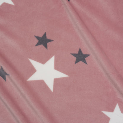 Stretch Polyester Minky Fleece - Dusty Pink, White and Gray Stars - Deadstock