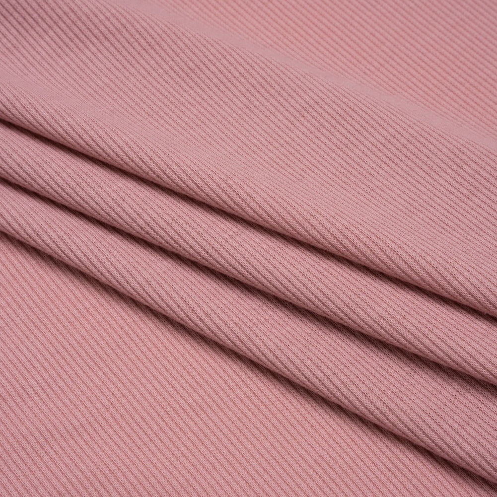 Stretch Polyester 2x2 Rib Knit - Dusty Rose Pink - Deadstock