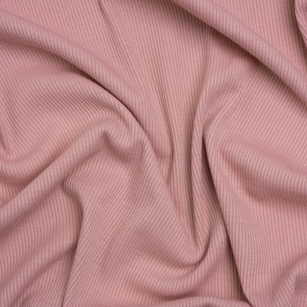 Stretch Polyester 2x2 Rib Knit - Dusty Rose Pink - Deadstock