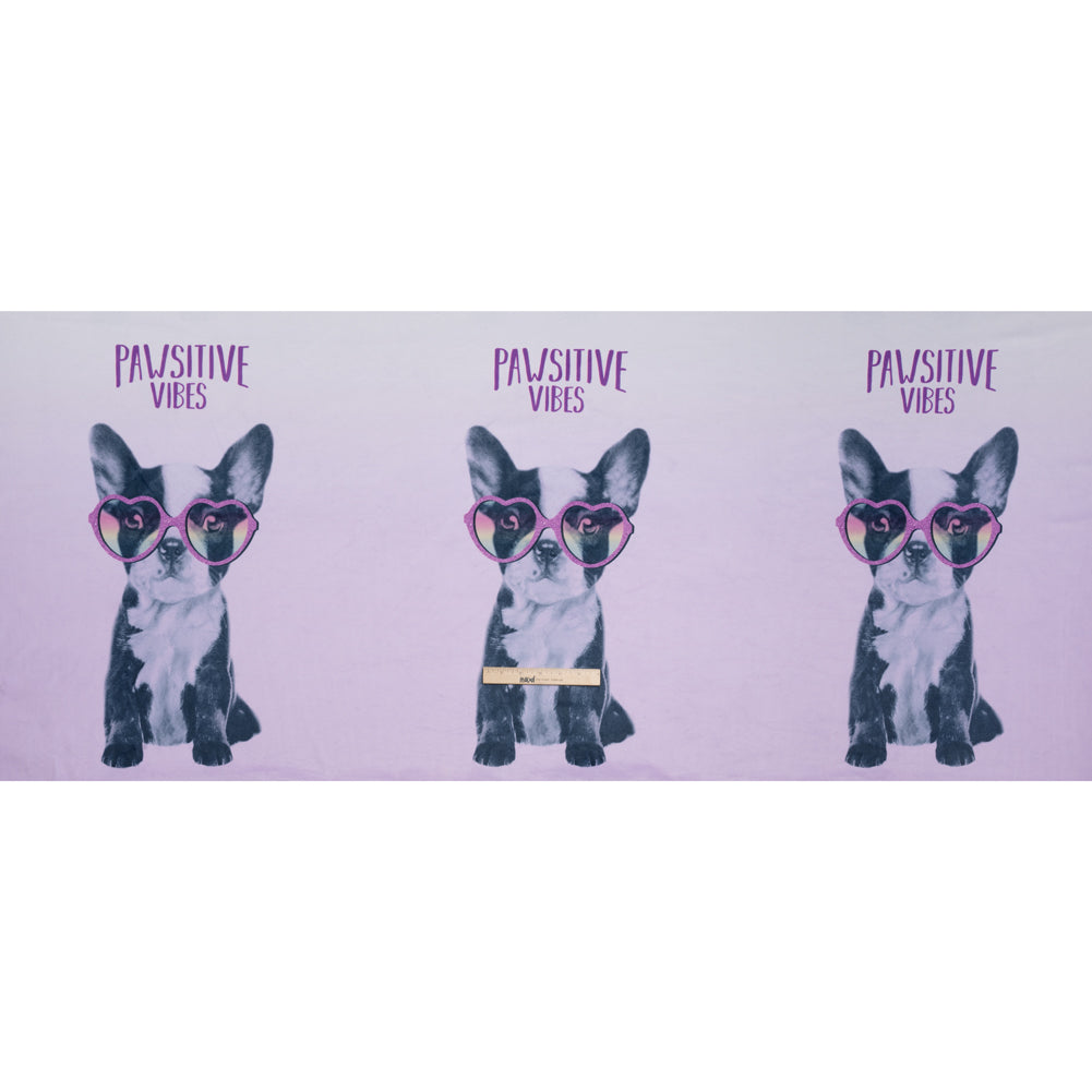 Recycled Polyester Minky Panel - Lavender and White Pawsitive Vibes Dogs on Ombre - Deadstock