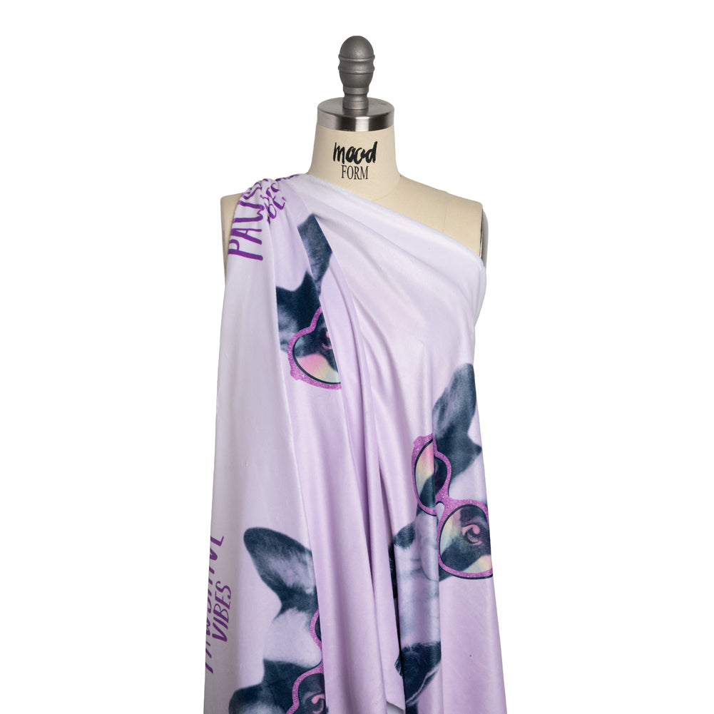 Recycled Polyester Minky Panel - Lavender and White Pawsitive Vibes Dogs on Ombre - Deadstock