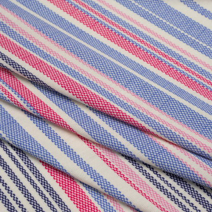 Stretch Rayon Jersey - Pink, Blue and Cream Stripes - Deadstock