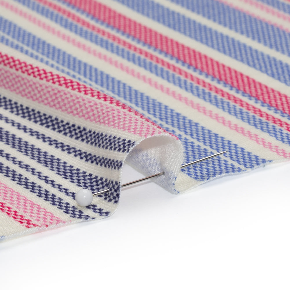 Stretch Rayon Jersey - Pink, Blue and Cream Stripes - Deadstock - Detail