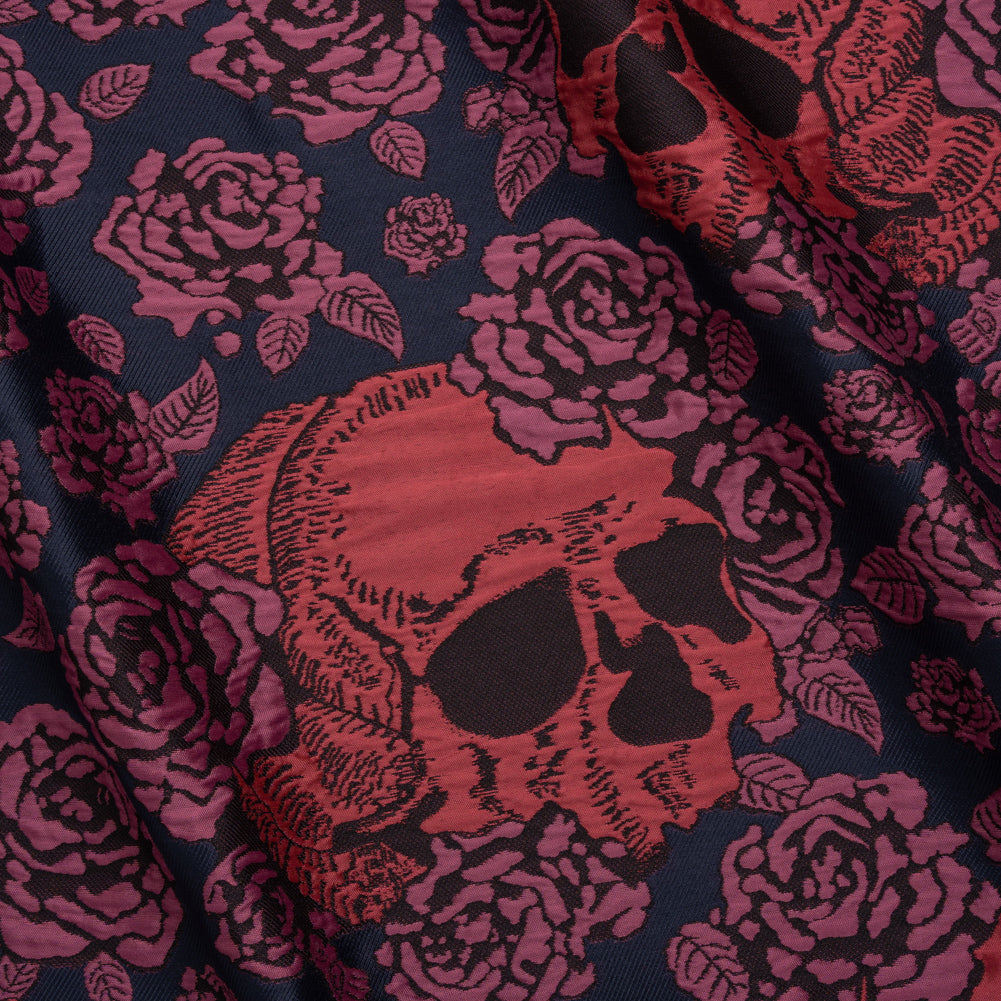Floral and Skull Brocade - Navy, Red and Magenta - Mood Exclusive