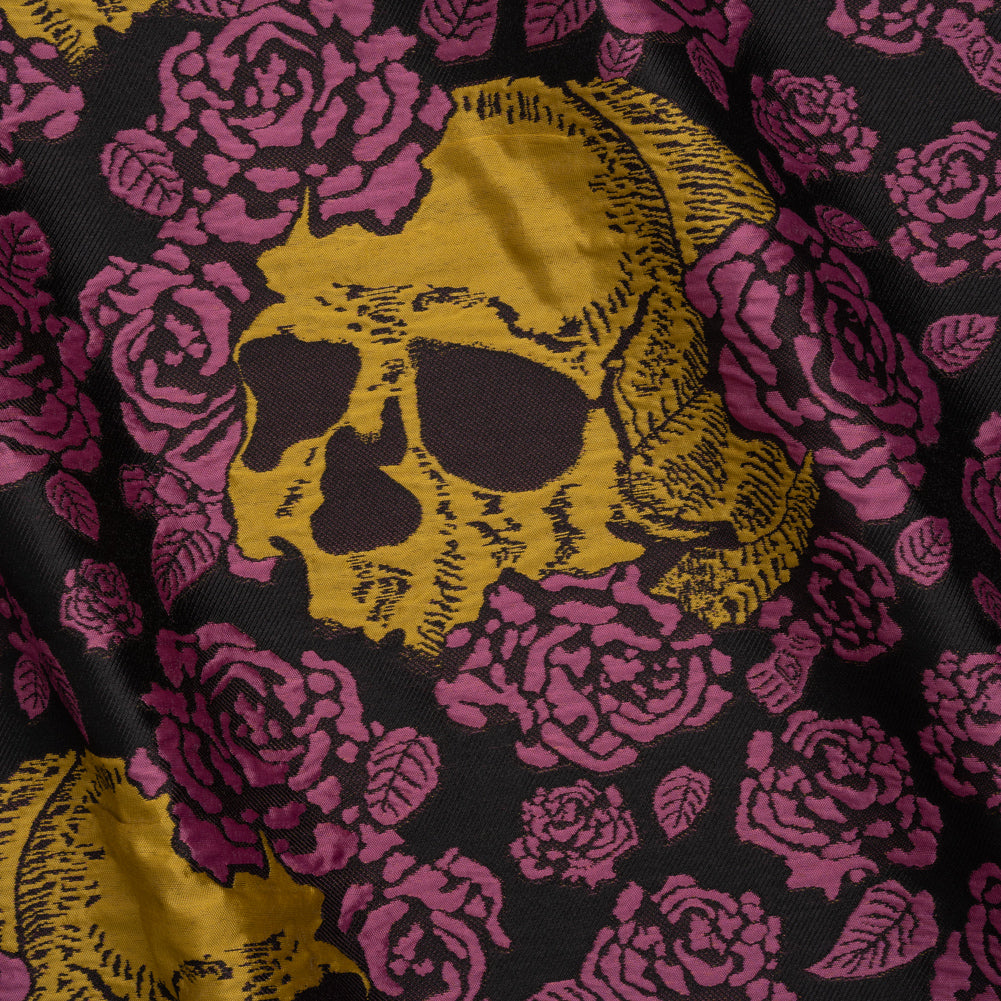 Floral and Skull Brocade - Black, Yellow and Plum Purple - Mood Exclusive
