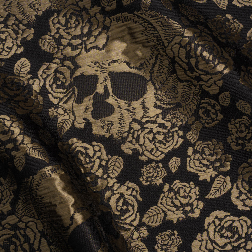 Floral and Skull Brocade - Black and Metallic Bronze - Mood Exclusive