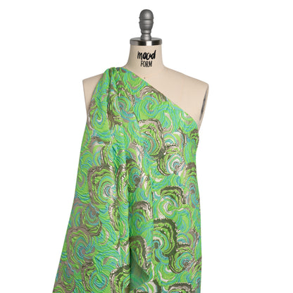 Swirls Luxury Brocade - Neon Green, Sky Blue and Metallic Gold