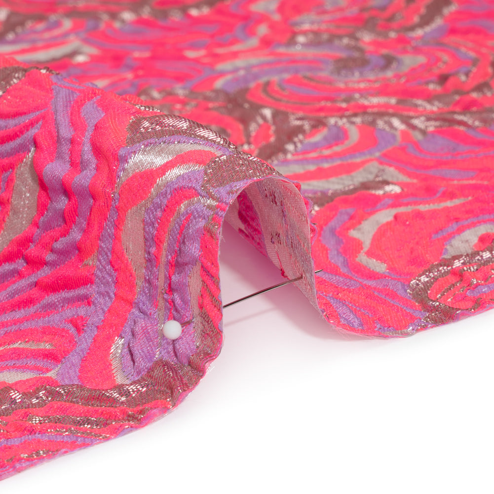 Swirls Luxury Brocade - Neon Pink, Purple and Metallic Rose Gold