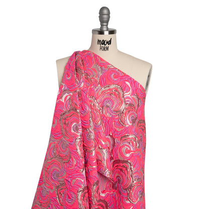 Swirls Luxury Brocade - Neon Pink, Purple and Metallic Rose Gold