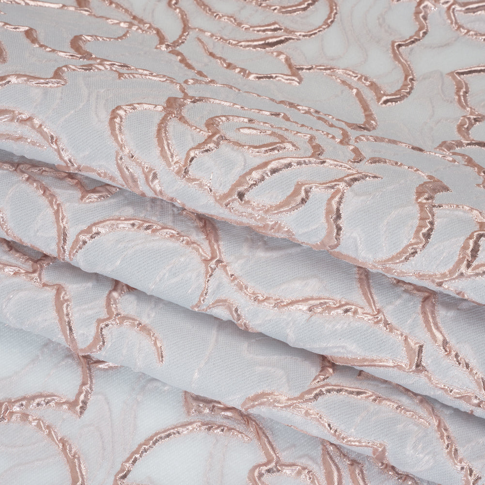 Rose Outlines Cutwork Luxury Brocade - Metallic Rose Gold and Pale Blue Gray