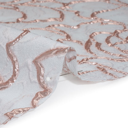 Rose Outlines Cutwork Luxury Brocade - Metallic Rose Gold and Pale Blue Gray