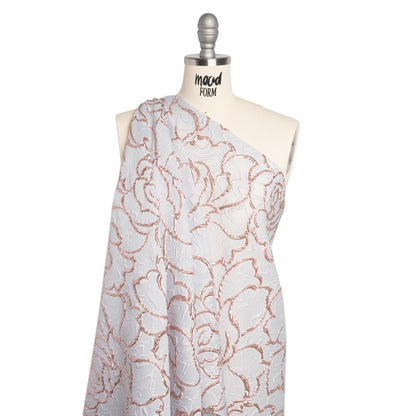 Rose Outlines Cutwork Luxury Brocade - Metallic Rose Gold and Pale Blue Gray
