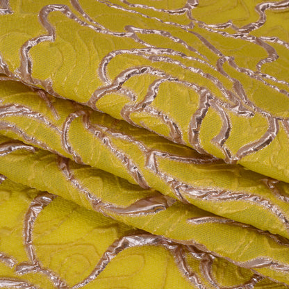 Rose Outlines Cutwork Luxury Brocade - Metallic Gold and Sunshine Yellow