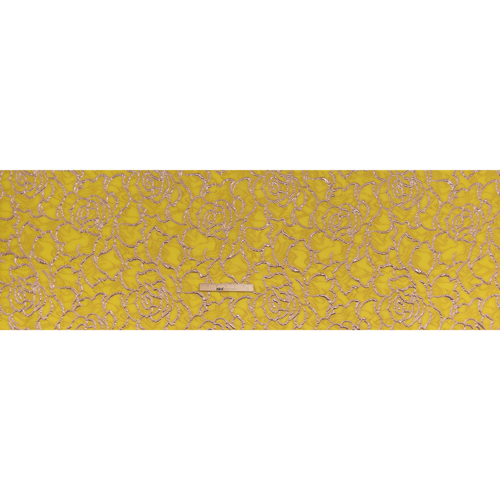 Rose Outlines Cutwork Luxury Brocade - Metallic Gold and Sunshine Yellow