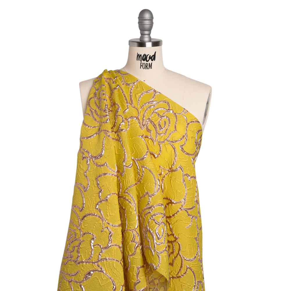 Rose Outlines Cutwork Luxury Brocade - Metallic Gold and Sunshine Yellow