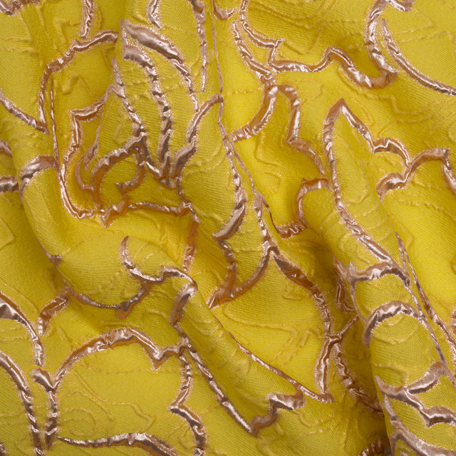 Rose Outlines Cutwork Luxury Brocade - Metallic Gold and Sunshine Yellow