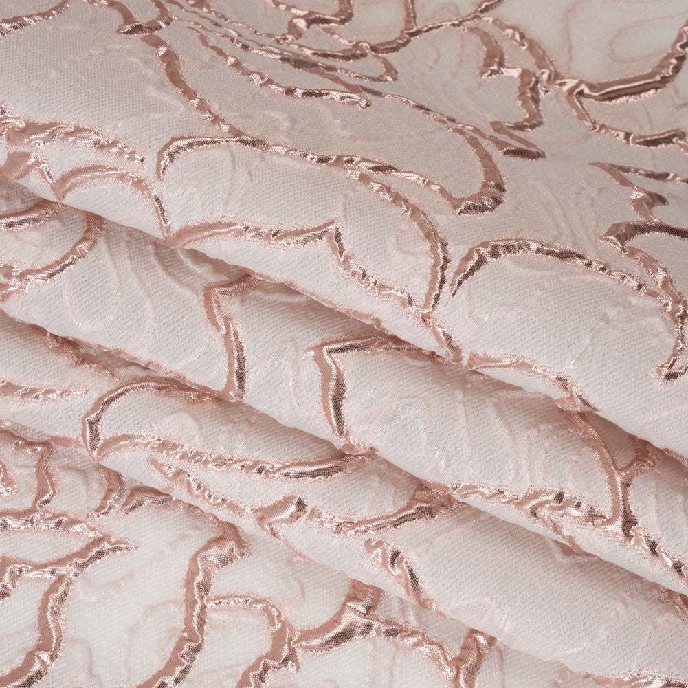 Rose Outlines Cutwork Luxury Brocade - Metallic Rose Gold and Pale Pink - Folded