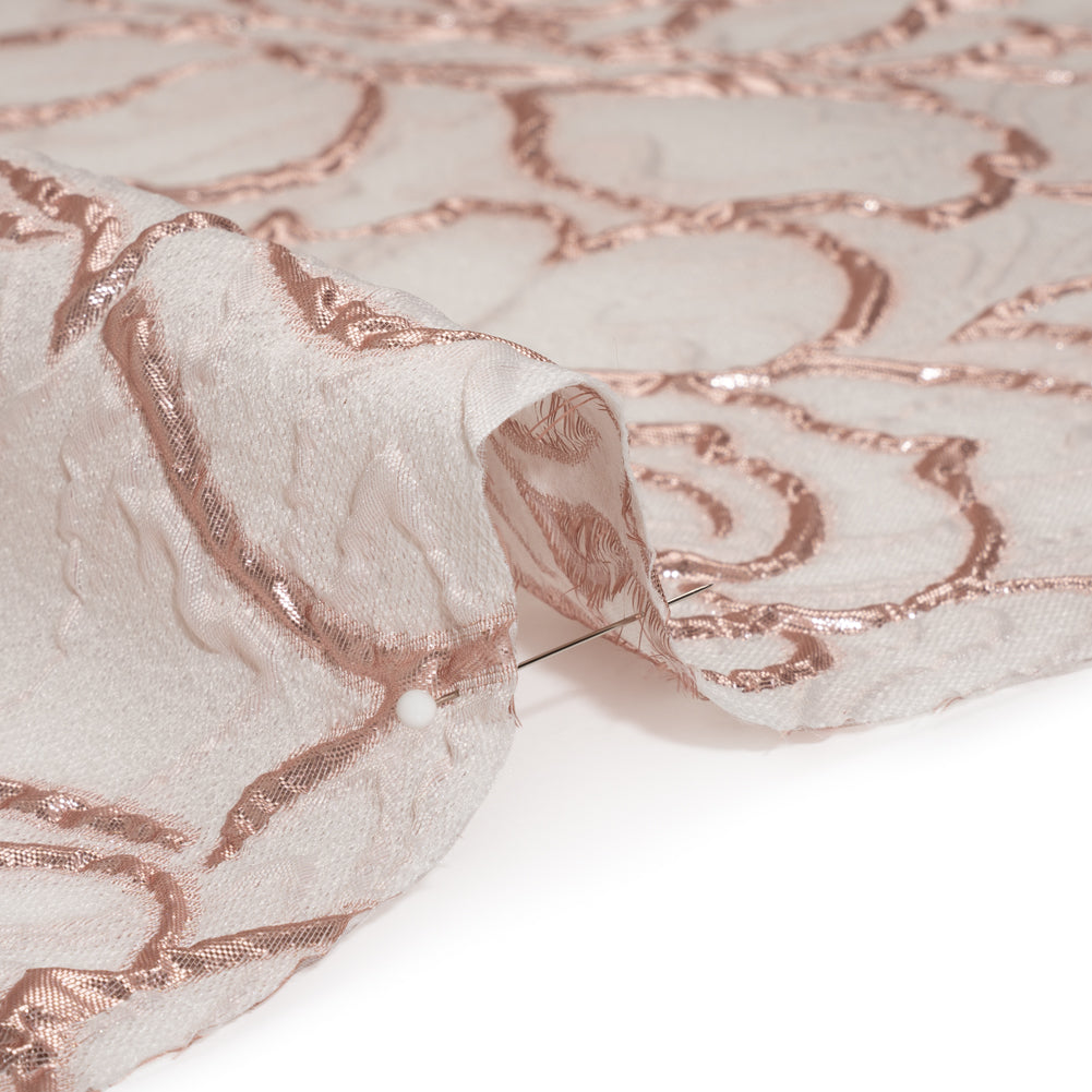 Rose Outlines Cutwork Luxury Brocade - Metallic Rose Gold and Pale Pink - Detail