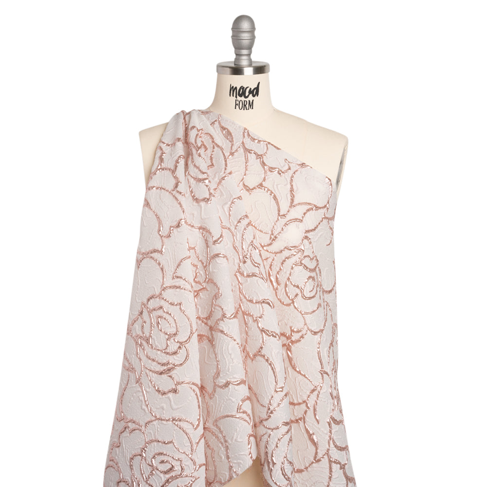 Rose Outlines Cutwork Luxury Brocade - Metallic Rose Gold and Pale Pink - Drape