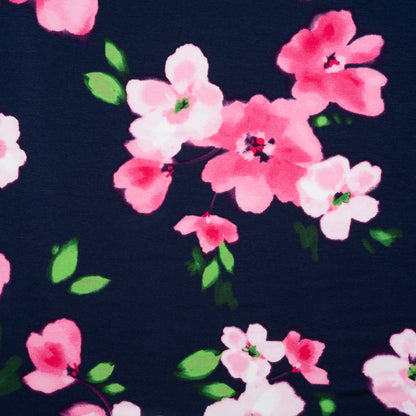 Stretch Rayon Jersey - Navy, Pink and Green Floral - Deadstock