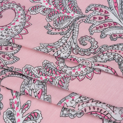 Stretch Rayon Jersey - Pink and Gray Jacobean Floral - Deadstock