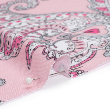Stretch Rayon Jersey - Pink and Gray Jacobean Floral - Deadstock