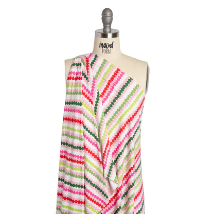 Stretch Polyester ITY Jersey - Pink, Green and White Dot Stripes - Deadstock