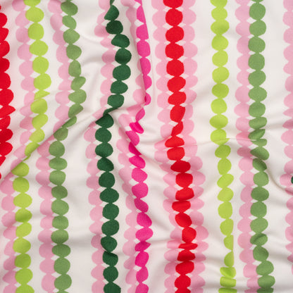 Stretch Polyester ITY Jersey - Pink, Green and White Dot Stripes - Deadstock