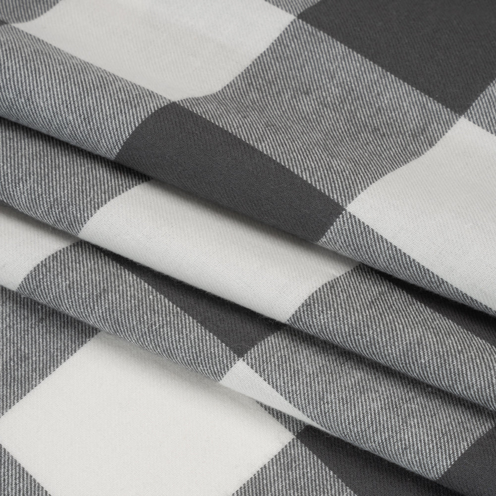 Lightweight Cotton Twill - Off White and Charcoal Gray Buffalo Check - Deadstock - Folded