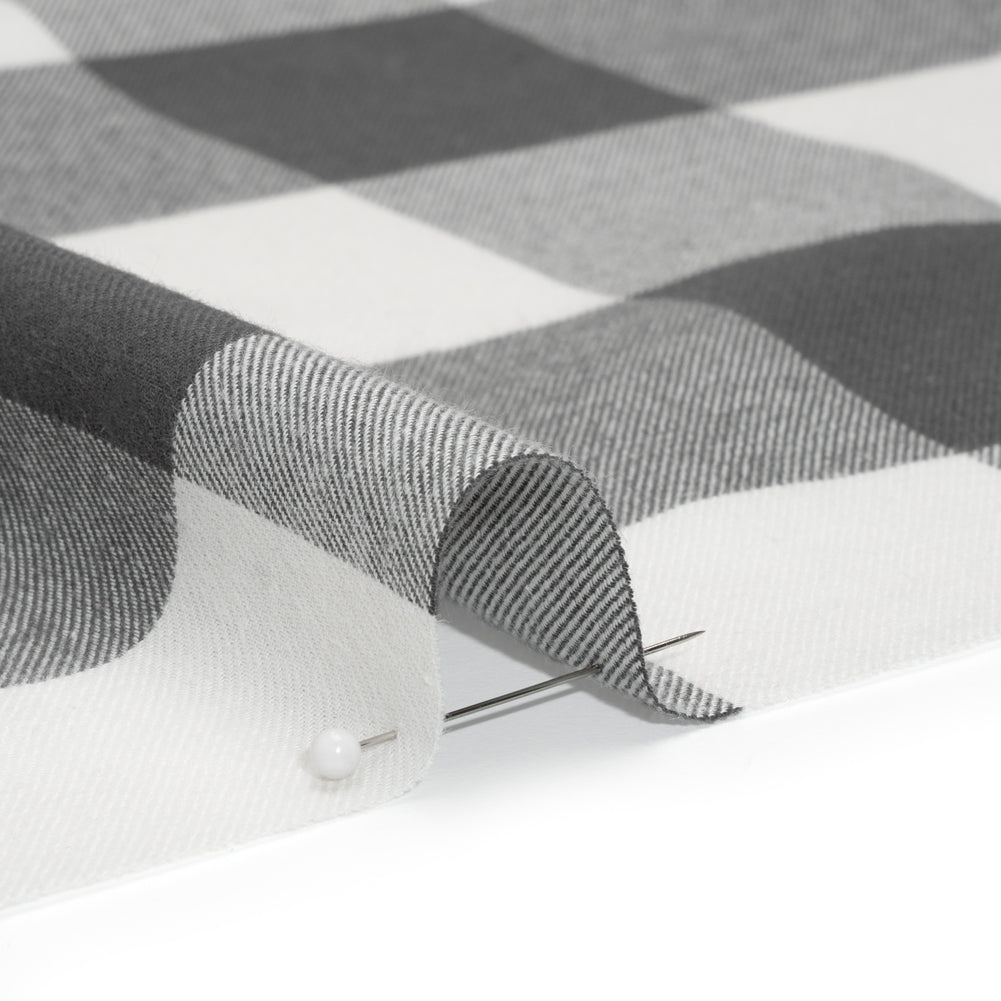 Lightweight Cotton Twill - Off White and Charcoal Gray Buffalo Check - Deadstock - Detail