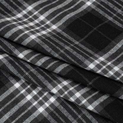 Cotton and Rayon Flannel Twill - Black, Charcoal and White Plaid - Deadstock