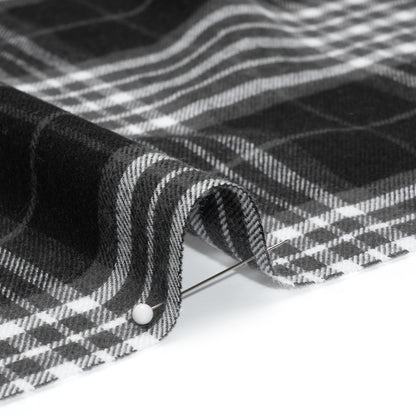 Cotton and Rayon Flannel Twill - Black, Charcoal and White Plaid - Deadstock