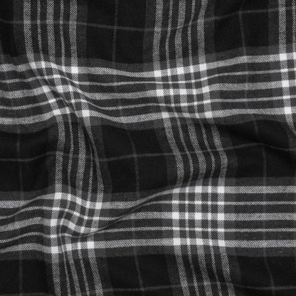Cotton and Rayon Flannel Twill - Black, Charcoal and White Plaid - Deadstock
