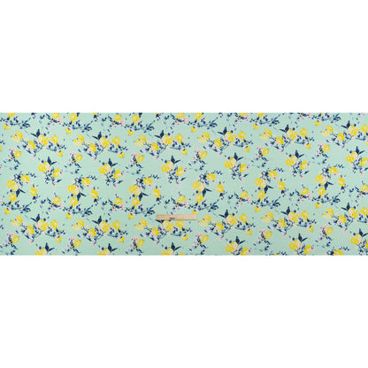 Stretch Rayon Jersey - Mint, Teal and Yellow Lemons on Trees - Deadstock