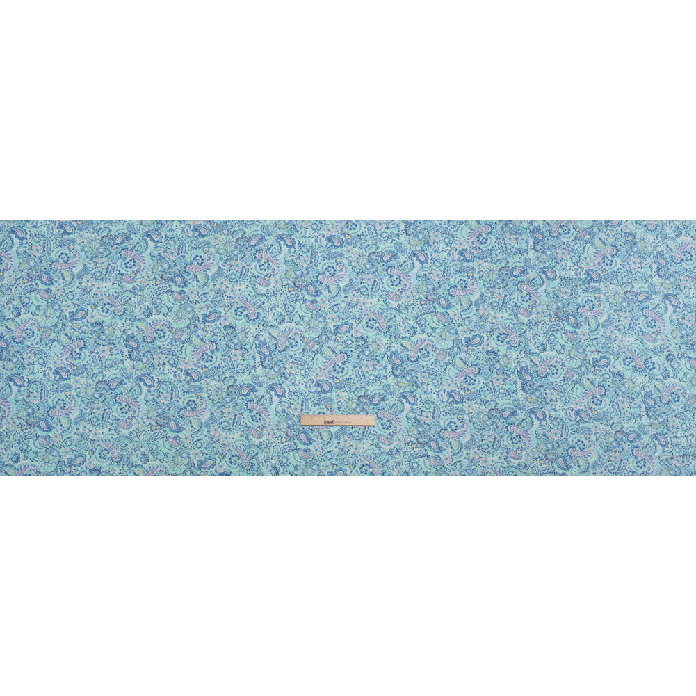Stretch Rayon Jersey - Mint Green, Blue and Pink Paisley - Deadstock